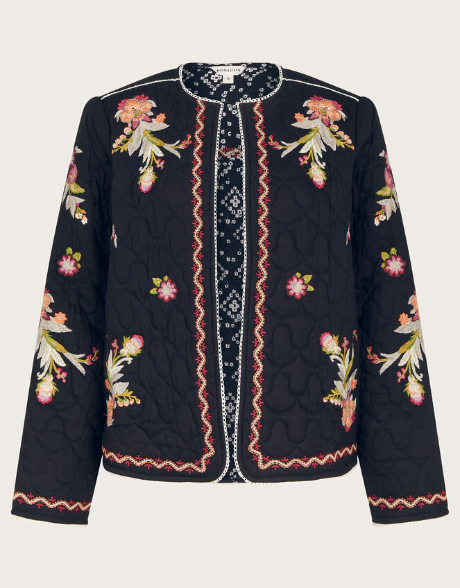 Elisha Floral Embroidered Quilted Jacket, Black (BLACK), large