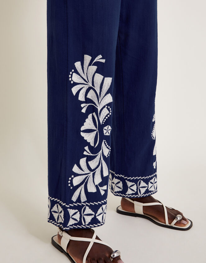 Ola Embroidered Wide Leg Trousers, Blue (NAVY), large