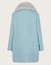 Faux Fur Collar Boucle Coat, Blue (PALE BLUE), large