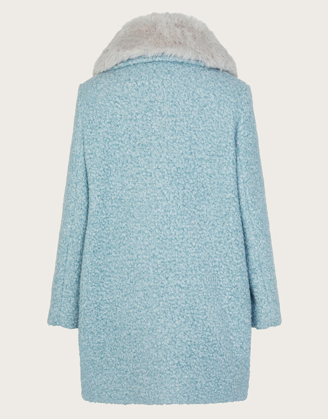 Faux Fur Collar Boucle Coat, Blue (PALE BLUE), large