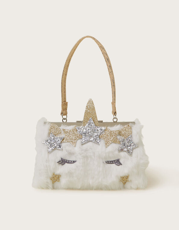 Mini Fluffy Faux Fur Unicorn Bag, , large