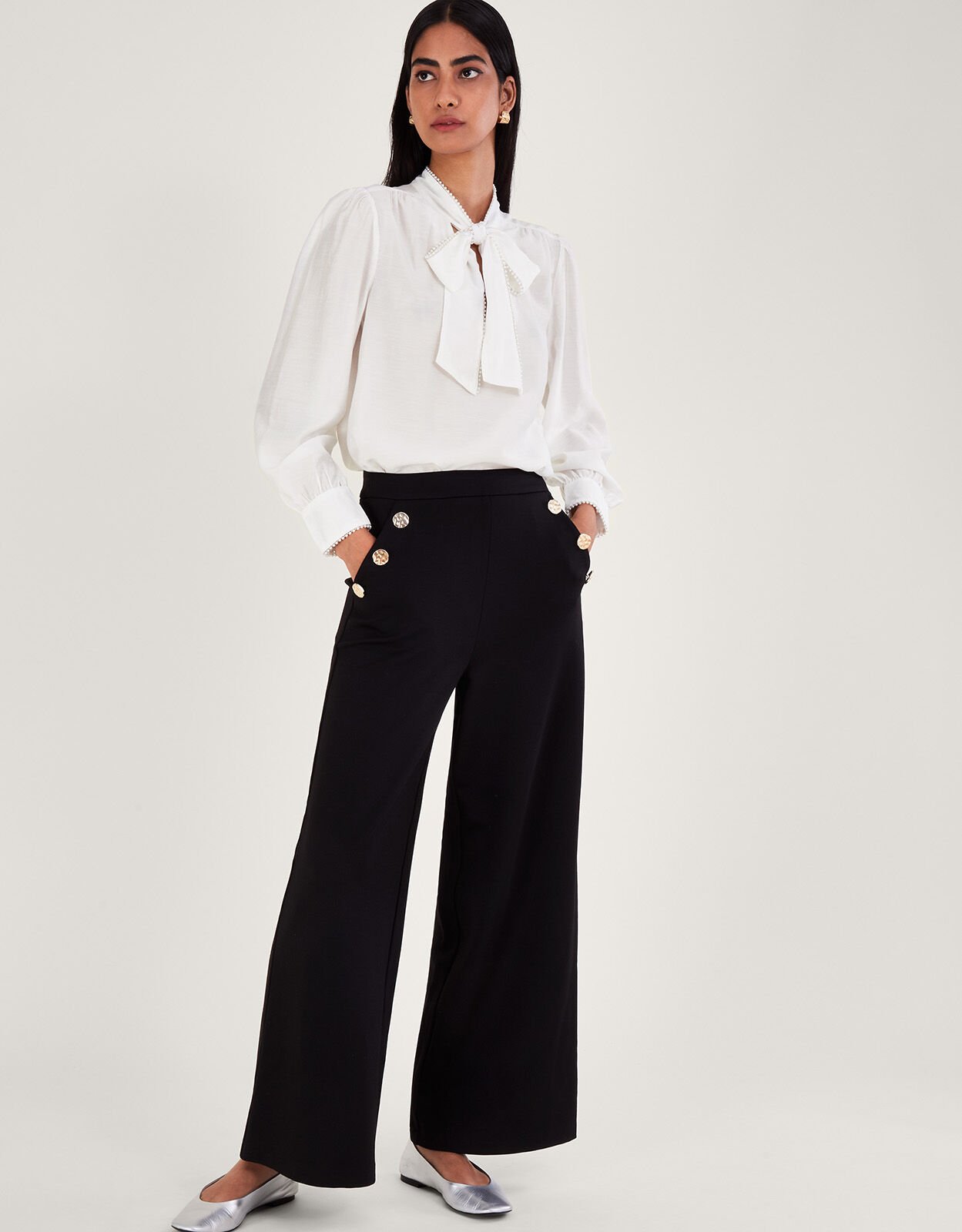 Joey Palazzo Trousers in Abstract White on Black Leopard  Dancing Leopard