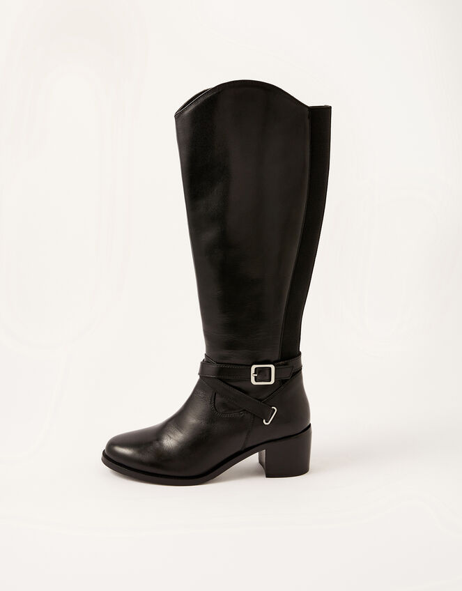 Lisa Leather Buckle Riding Boots Black