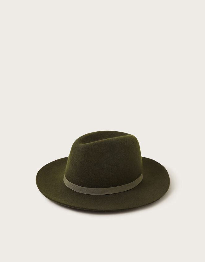 Wool Fedora Hat, Green (KHAKI), large