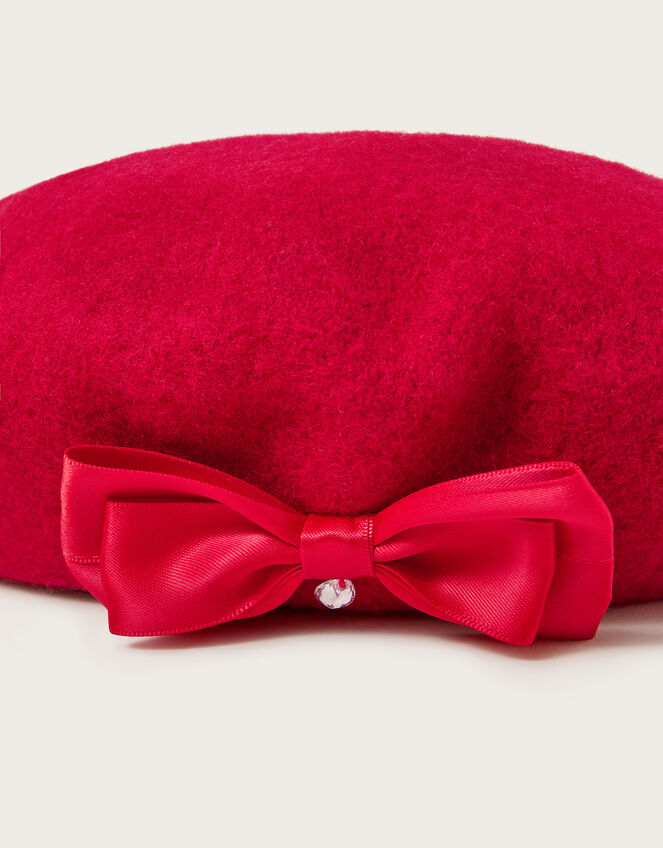 Diamante Bow Wool Beret, Red (RED), large