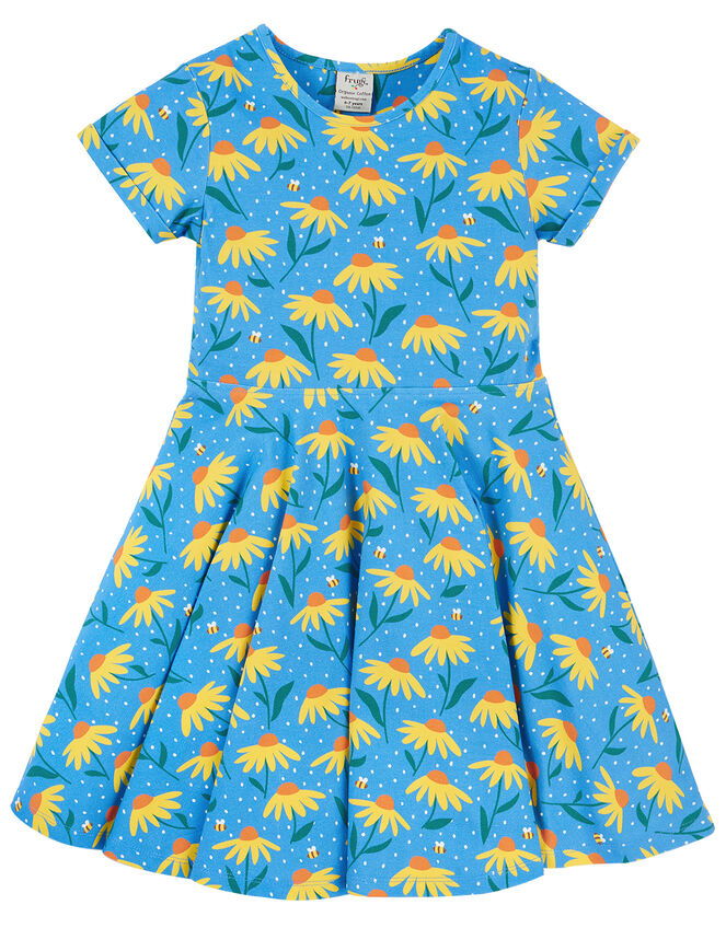 Frugi Floral Skater Dress, Blue (BLUE), large