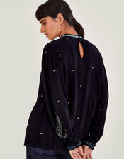 Casey Embroidered Blouse, Black (BLACK), large