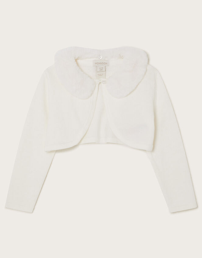 Baby Fluffy Collar Super-Soft Cardigan, Ivory (IVORY), large