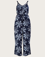 Batik Dye Flower Jumpsuit, Blue (NAVY), large