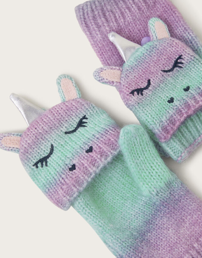 Ombre Knit Unicorn Mittens, Multi (MULTI), large