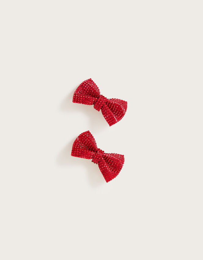 Diamante Dazzle Bow Hair Clips Set of Two, , large