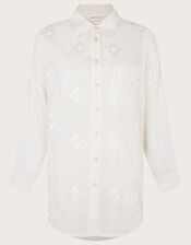 Diamond Embroidered Beach Shirt, White (WHITE), large