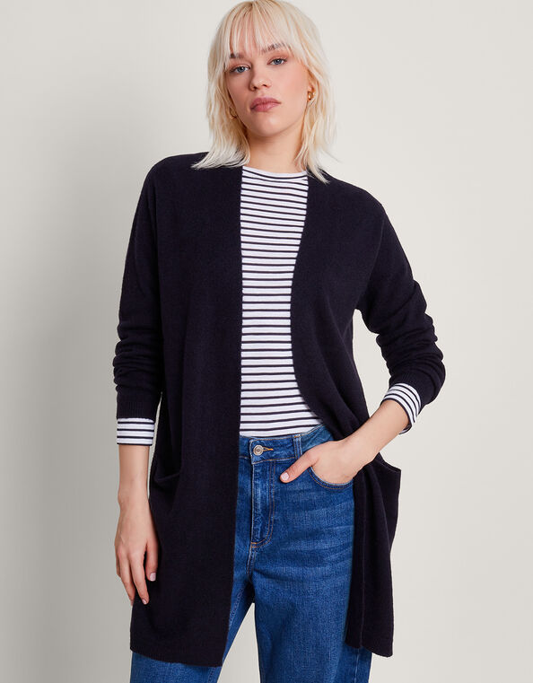 Lenny Longline Cardigan, Blue (NAVY), large