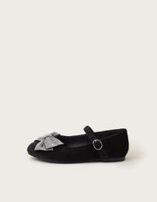 Diamante Bow Velvet Ballet Flats, Black (BLACK), large