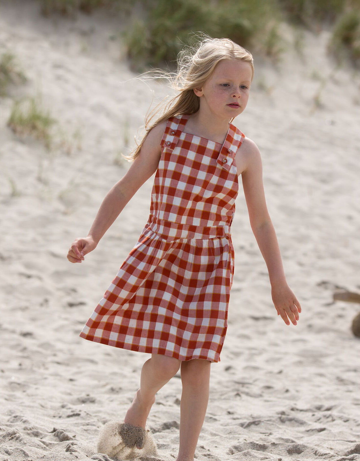 Little Green Radicals Check Print Pinafore Dress Red