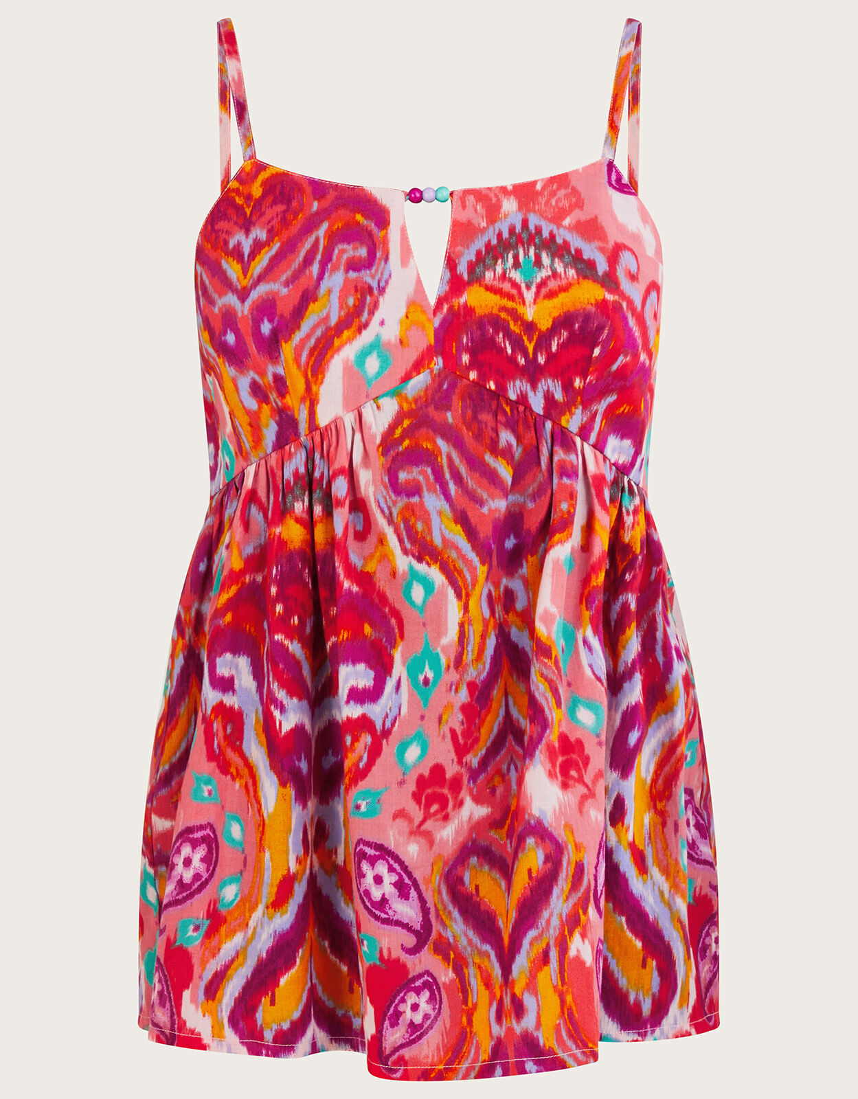 Ikat Paisley Print Cut-Out Cami in Sustainable Cotton Pink | Vests