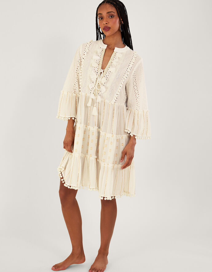 Metallic Tassel Kaftan Dress Ivory