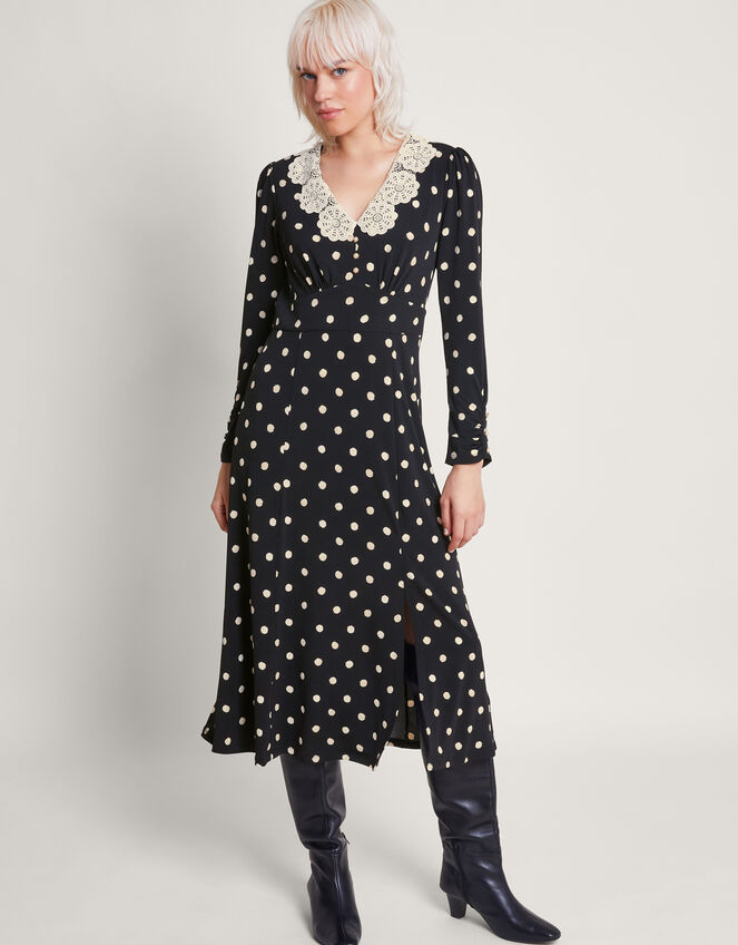 Sally Spot Collar Dress, Black (BLACK), large