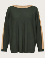 Nellie Two-Tone Knit Jumper, Green (KHAKI), large