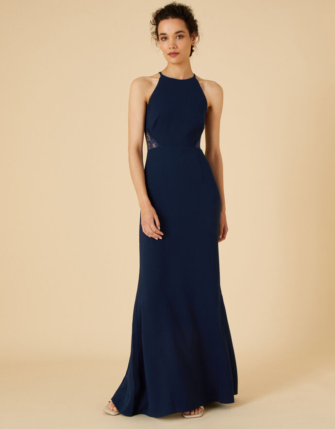 Kiki Lace Back Crepe Maxi Dress Blue | Dresses | Monsoon UK.