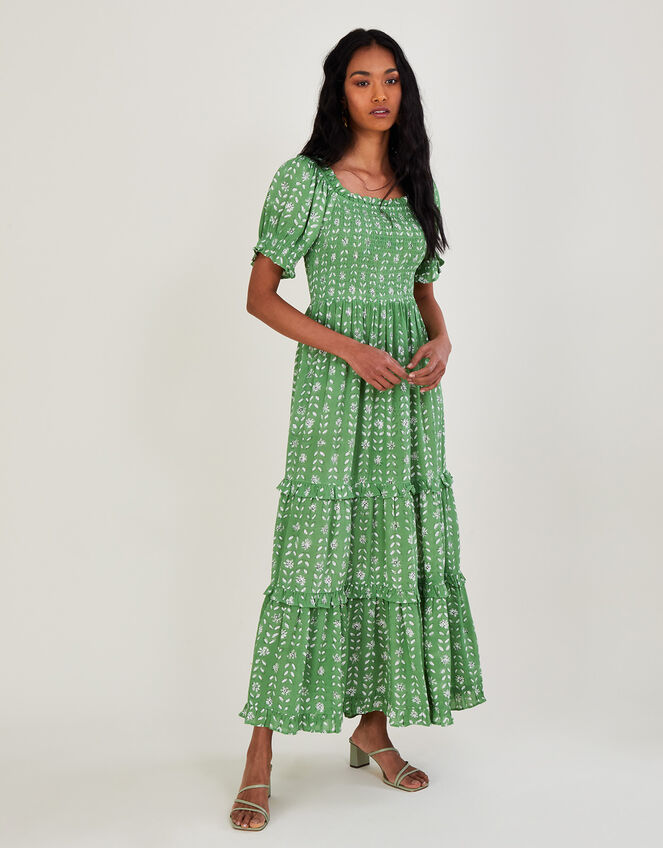 Murtle Woodblock Dress in Sustainable Viscose Green