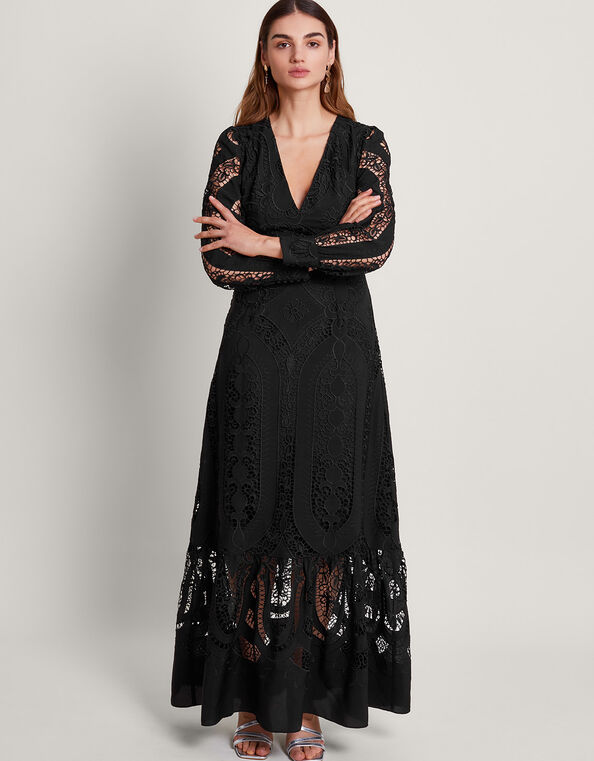 Harlow Lace Maxi Dress, Black (BLACK), large