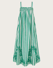 Dorita Sleeveless Stripe Embroidered Midi Dress, Green (GREEN), large