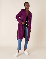 Rita Wrap Collar Long Coat , Purple (PURPLE), large