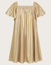 Metallic Angel Sleeve Dress, Gold (ROSE GOLD), large