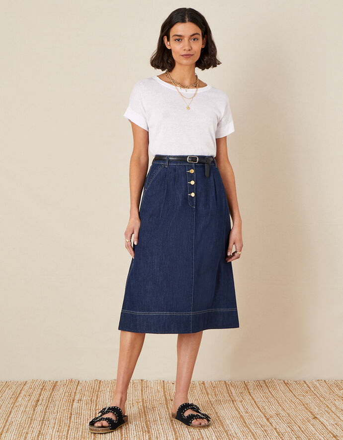 Denim Midi Skirt In Organic Cotton Blue Denim Monsoon Uk 2087