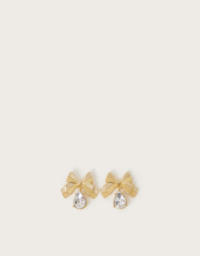 Gem Drop Bow Stud Earrings, , large