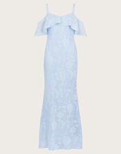 Briella Burnout Ruffle Dress, Blue (BLUE), large