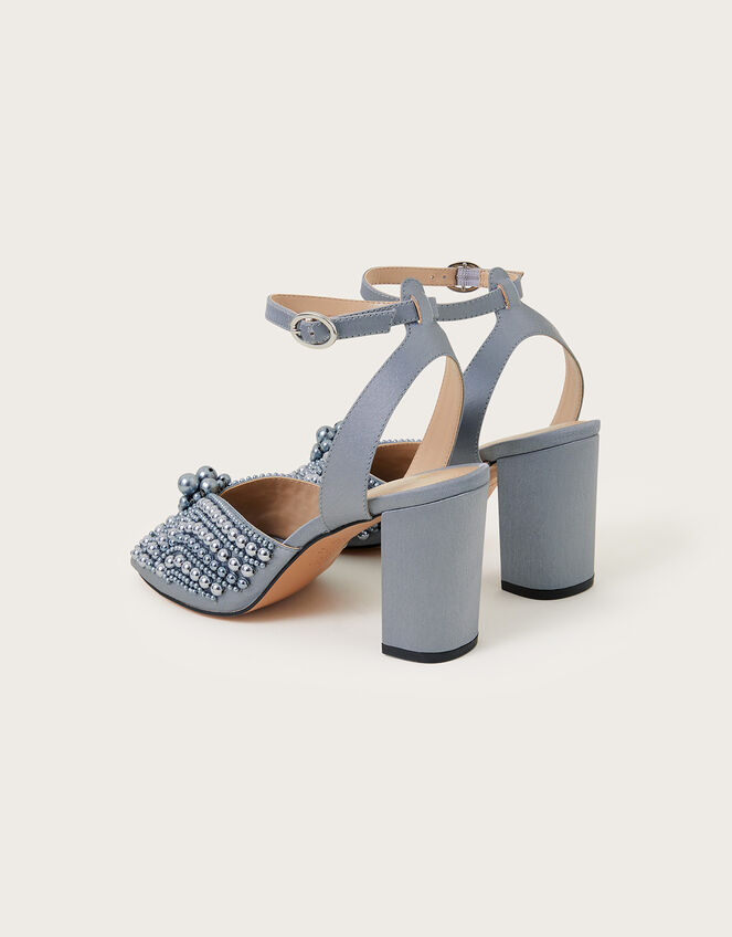 Pearl Block Heeled Sandals Grey