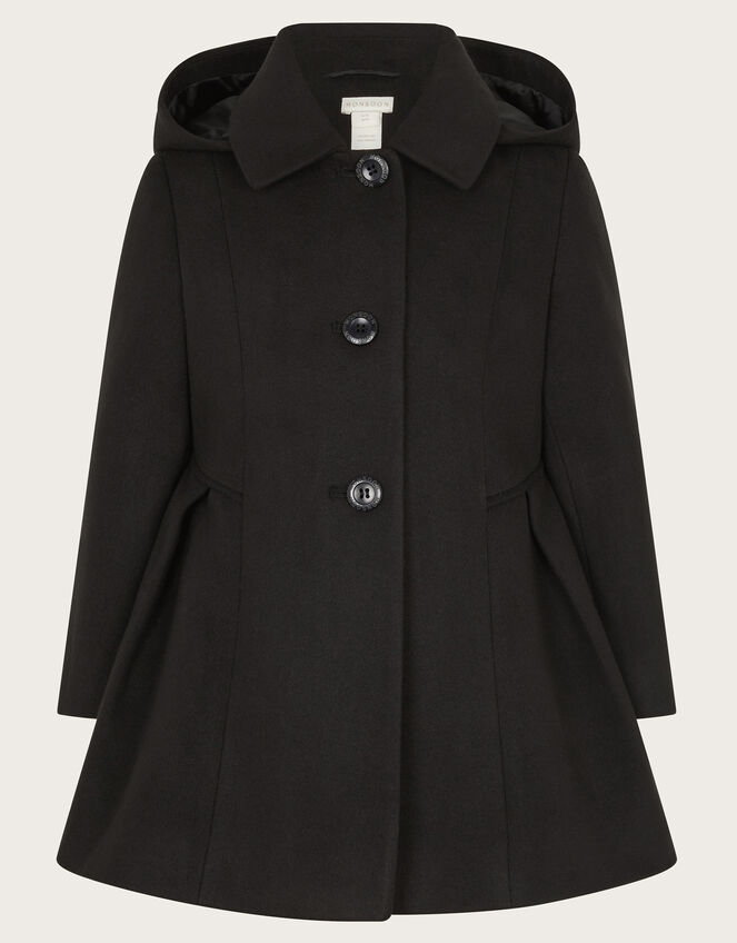 Pleat Swing Hooded Coat, Black (BLACK), large