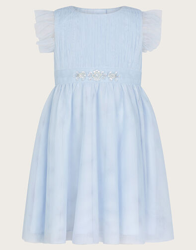 Baby Penelope Embellished Belt Tulle Dress, Blue (BLUE), large