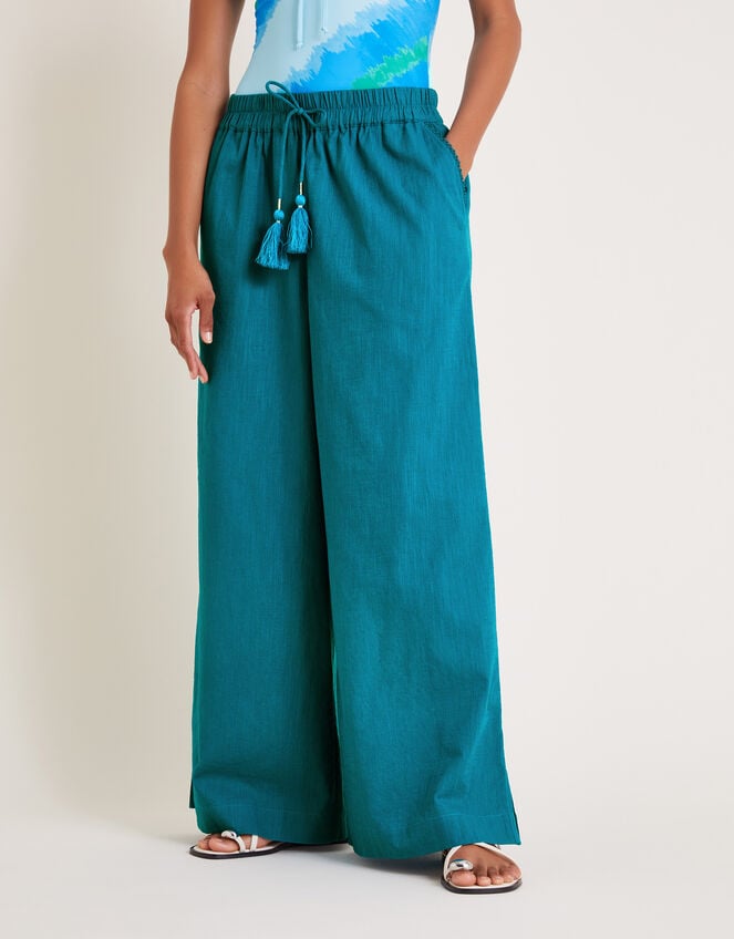 Yara Plain Wide Leg Trousers, Teal (TEAL), large