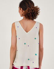 Sleeveless Embroidered Top, White (WHITE), large