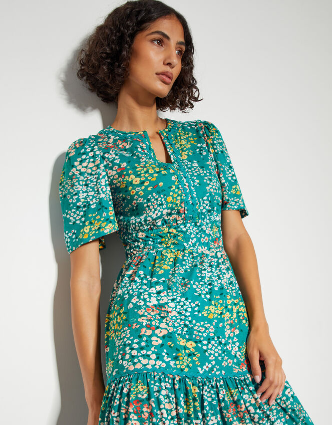 Micola Short Sleeve Floral Midi Dress, Teal (TEAL), large