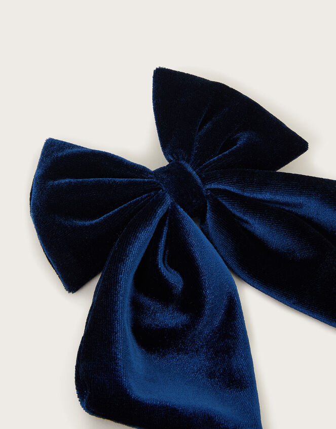 Velvet Bow Hair Clip, Blue (NAVY), large