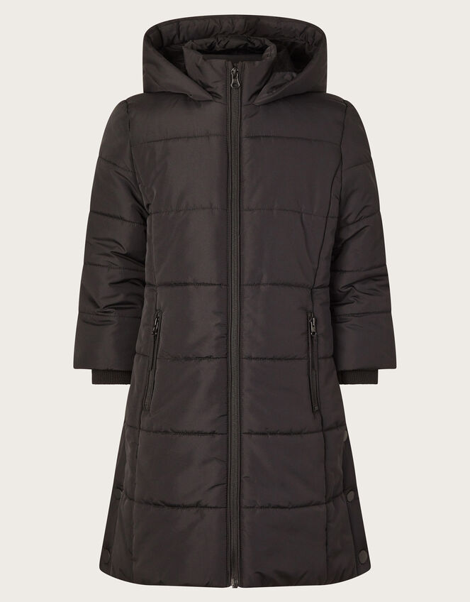 Hooded Longline Puffer Coat, Black (BLACK), large