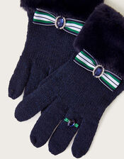 Bow Ring Gloves, Blue (NAVY), large