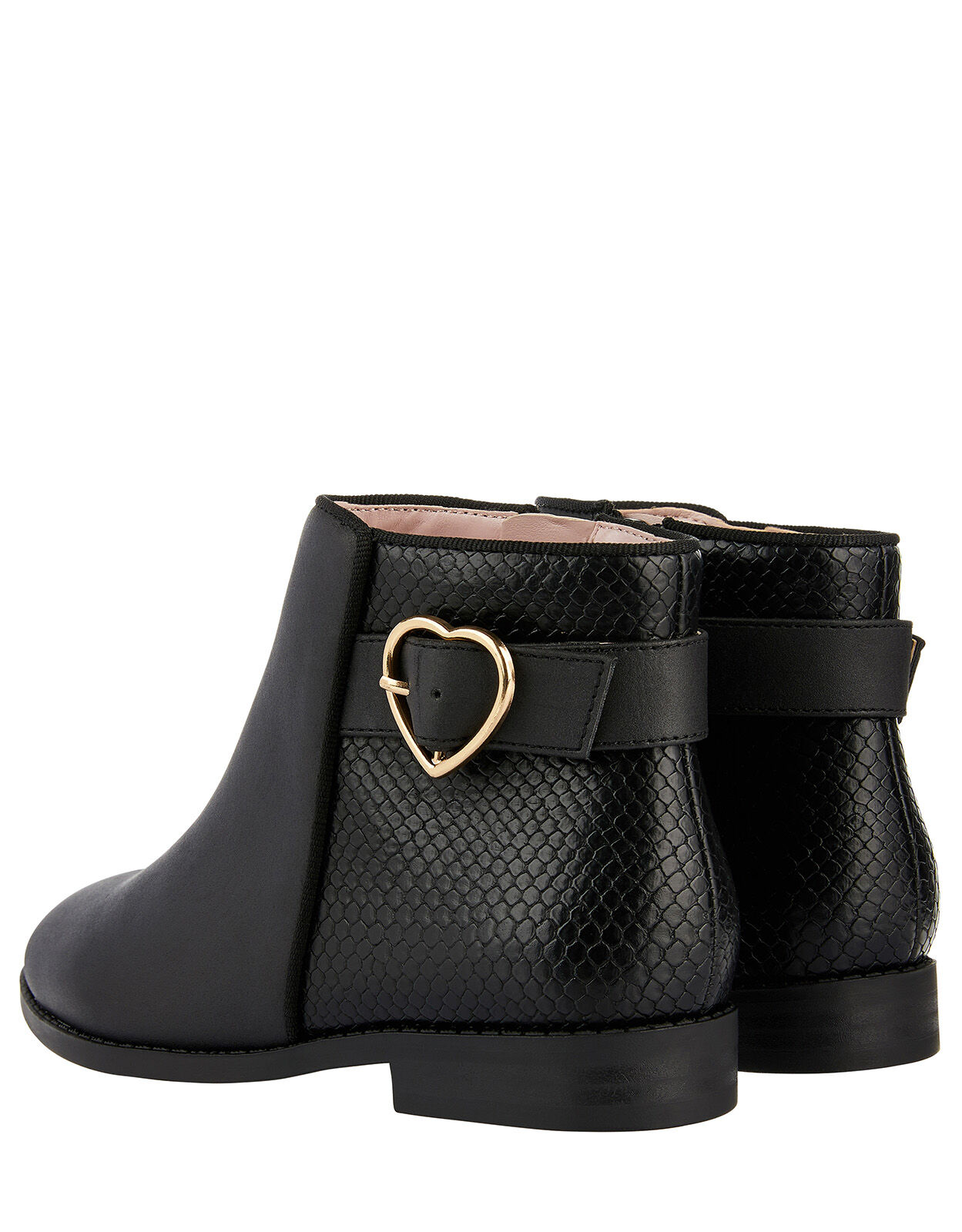Mona Heart Buckle Ankle Boots Black 