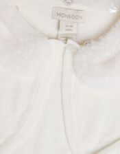 Baby Fluffy Collar Super-Soft Cardigan, Ivory (IVORY), large