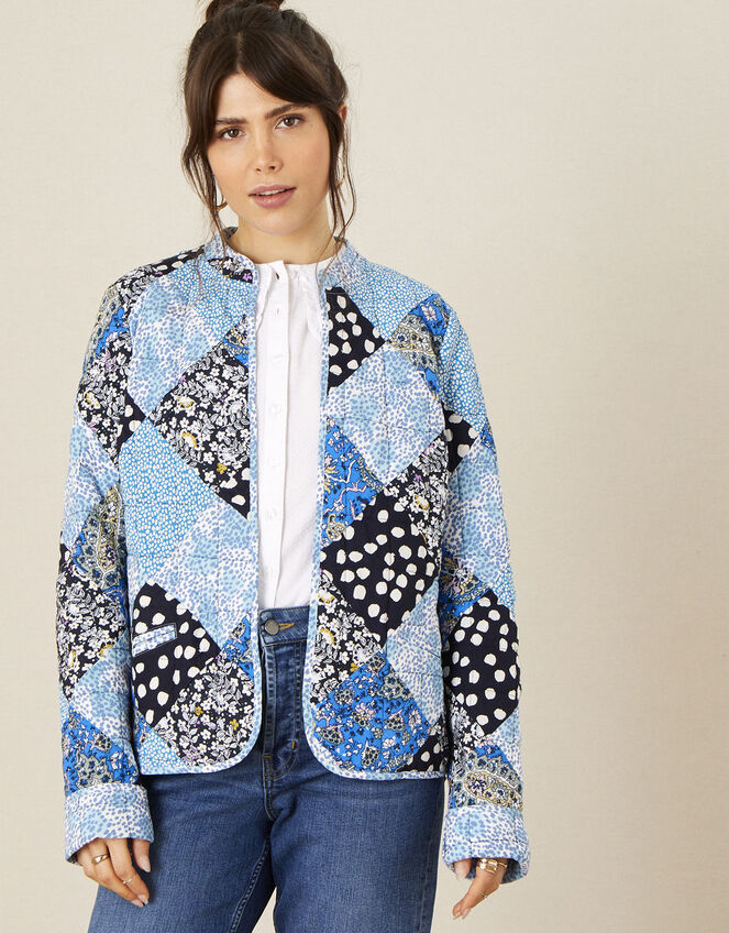 Patchwork Print Quilted Jacket Blue | Casualwear | Monsoon UK.