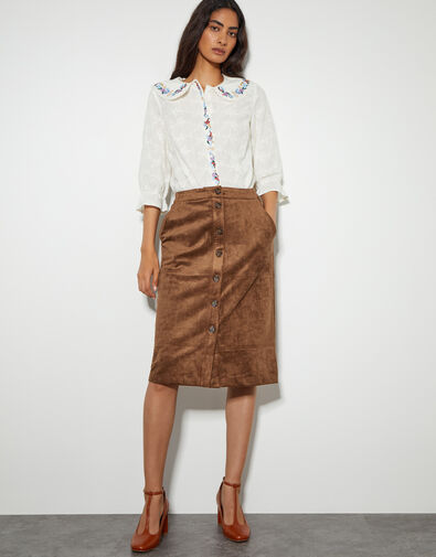 Amber Suedette Pencil Skirt, Brown (BROWN), large