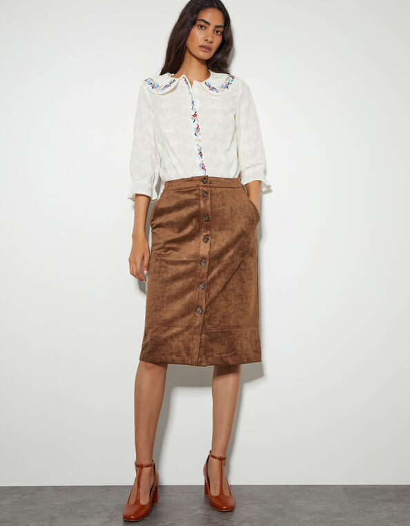 Amber Suedette Pencil Skirt, Brown (BROWN), large