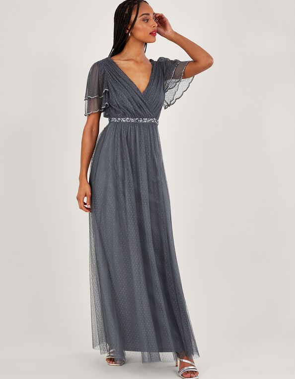 Isla Spot Mesh Maxi Dress, Blue (DARK BLUE), large