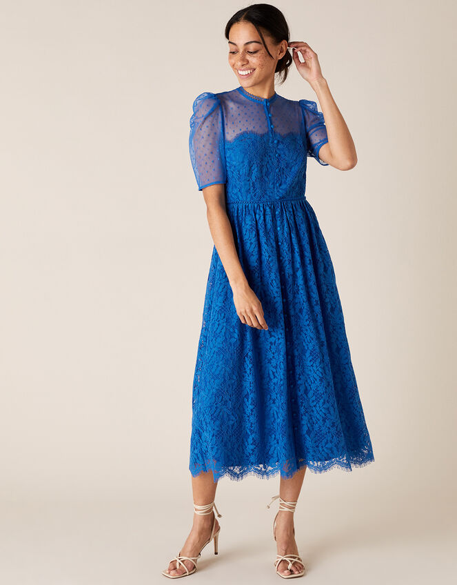 Stunning Blue Lace Dress - Midi Dresses