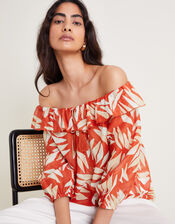 Shelly Ruffle Bardot Top, Orange (RUST), large