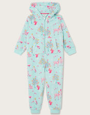 Woodland Print Sleepsuit, Blue (AQUA), large